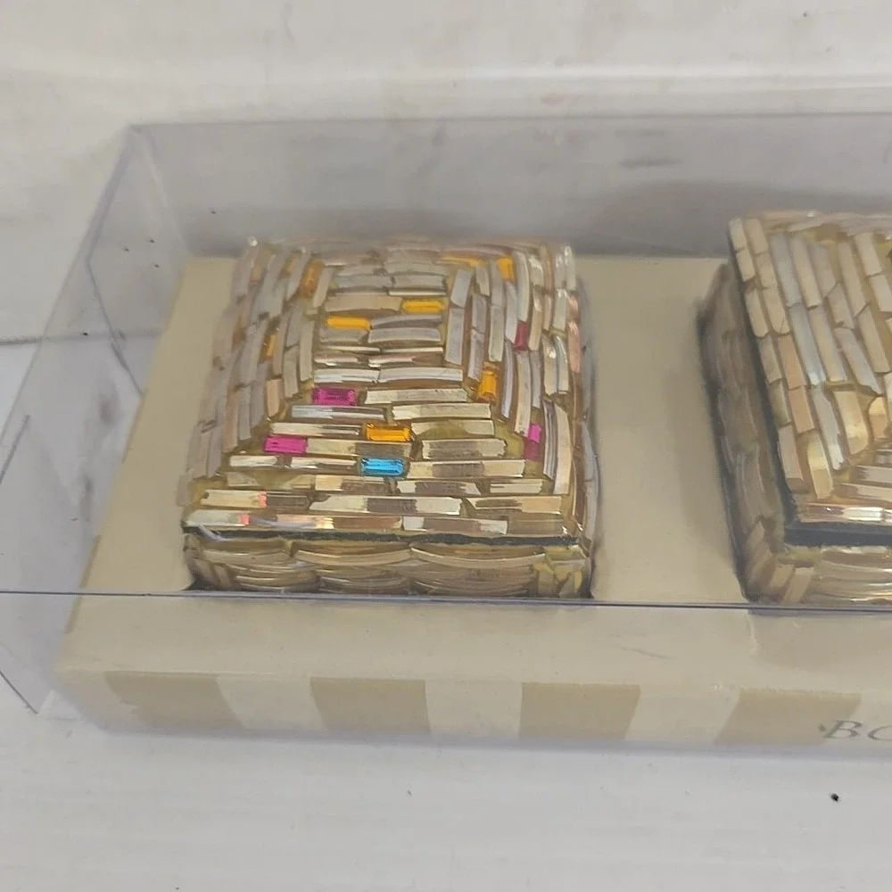 Bombay Mosaic Jeweled Rhinestone Trinket Box Jewelry Keepsake ~set Of 3